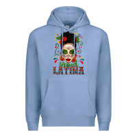 Colony Blue Proud Latina Skull Girl Messy Bun Premium Hoodie - texasbilliewilder