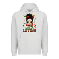 Dove Grey Proud Latina Skull Girl Messy Bun Premium Hoodie - texasbilliewilder