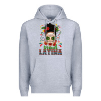 Heather Grey Proud Latina Skull Girl Messy Bun Premium Hoodie - texasbilliewilder