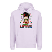 Lilac Proud Latina Skull Girl Messy Bun Premium Hoodie - texasbilliewilder