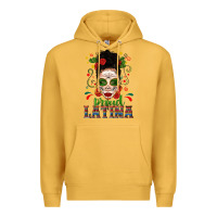 Mustard Proud Latina Skull Girl Messy Bun Premium Hoodie - texasbilliewilder