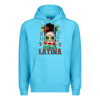 Ocean Blue Proud Latina Skull Girl Messy Bun Premium Hoodie - texasbilliewilder