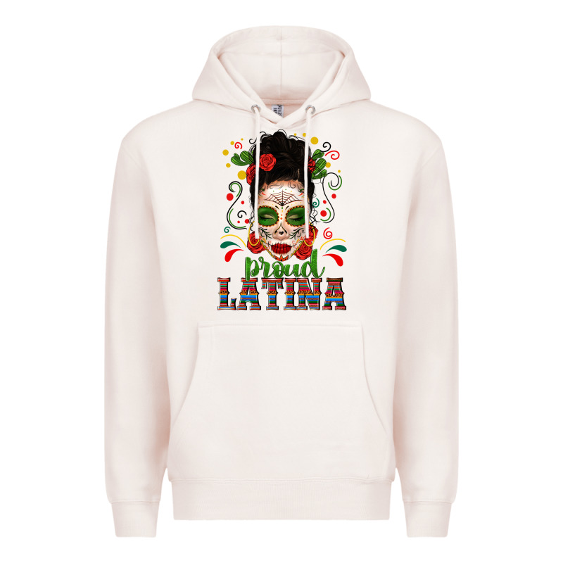 Proud Latina Skull Girl Messy Bun Premium Hoodie by texasbilliewilder | Teevron