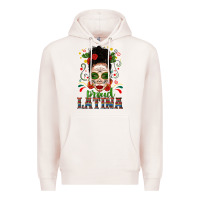Pale Pink Proud Latina Skull Girl Messy Bun Premium Hoodie - texasbilliewilder