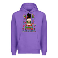 Purple Proud Latina Skull Girl Messy Bun Premium Hoodie - texasbilliewilder