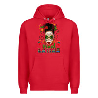 Red Proud Latina Skull Girl Messy Bun Premium Hoodie - texasbilliewilder
