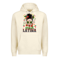 Sandshell Proud Latina Skull Girl Messy Bun Premium Hoodie - texasbilliewilder