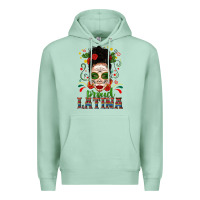 Seafoam Proud Latina Skull Girl Messy Bun Premium Hoodie - texasbilliewilder