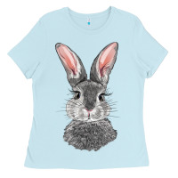 Baby Blue Bunny Face Ladies Tee - RanaPortraitStore