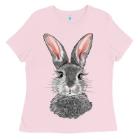 Bubblegum Pink Bunny Face Ladies Tee - RanaPortraitStore