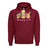Burgundy mexican pan dulce cartoon characters Zipper Hoodie - MaliasSmallBusiness