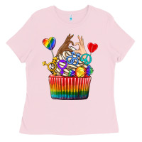 Bubblegum Pink pride rainbow cupcake Ladies Tee - texasbilliewilder