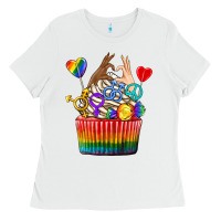 White pride rainbow cupcake Ladies Tee - texasbilliewilder