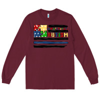 Burgundy autism usa flag Long Sleeve Tee - MaliasSmallBusiness