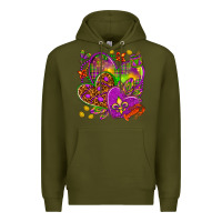 Army Green Mardi Gras hearts Premium Hoodie - NancyCooperArtShop