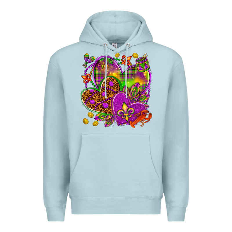 Mardi Gras Hearts Premium Hoodie by NancyCooperArtShop | Teevron