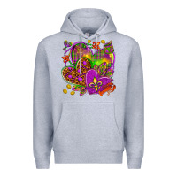 Heather Grey Mardi Gras hearts Premium Hoodie - NancyCooperArtShop