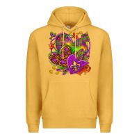 Mustard Mardi Gras hearts Premium Hoodie - NancyCooperArtShop