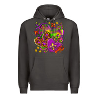 Smoke Mardi Gras hearts Premium Hoodie - NancyCooperArtShop
