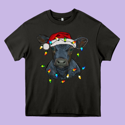 Christmas Baby Black Angus Calf With Lights Heavy Core Tee Designed By Ranaportraitstore