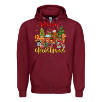 Burgundy merry christmas gingerbread truck Zipper Hoodie - MaliasSmallBusiness