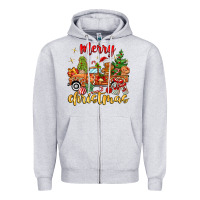 Heather Grey merry christmas gingerbread truck Zipper Hoodie - MaliasSmallBusiness