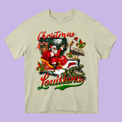 Louisiana Christmas With  Afro Santa Heavy Core Tee Designed By Barkaloodesign