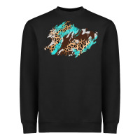 Black cowhide leopard turquoise patch Heavyweight Sweatshirt - AdoDesignShop