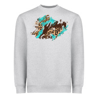 Heather Grey cowhide leopard turquoise patch Heavyweight Sweatshirt - AdoDesignShop