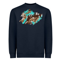 Navy cowhide leopard turquoise patch Heavyweight Sweatshirt - AdoDesignShop