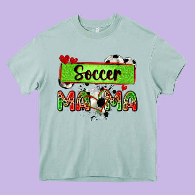 Soccer Mama With Leopard Heavy Core Tee Designed By Zillion Design Studio