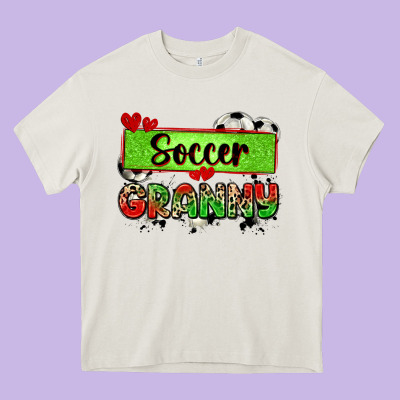 Soccer Granny With Leopard Heavy Core Tee Designed By Zillion Design Studio