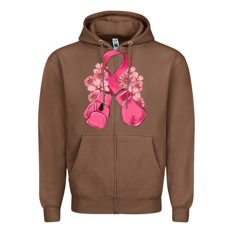 Breast Cancer With Boxing Gloves Zipper Hoodie by MaliasSmallBusiness | Teevron