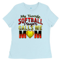 Baby Blue my favorite softball player calls me mom Ladies Tee - Zillion Design Studio