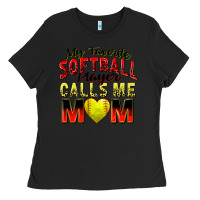 Black my favorite softball player calls me mom Ladies Tee - Zillion Design Studio