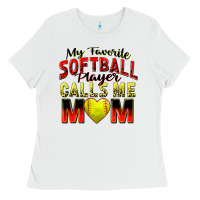 White my favorite softball player calls me mom Ladies Tee - Zillion Design Studio
