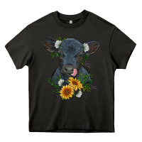 Asphalt baby cow black angus calf with flowers Heavy Core Tee - RanaPortraitStore