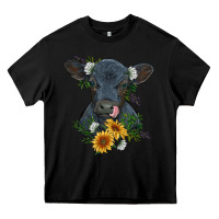 Black baby cow black angus calf with flowers Heavy Core Tee - RanaPortraitStore