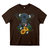Chocolate Brown baby cow black angus calf with flowers Heavy Core Tee - RanaPortraitStore