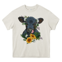 Cream baby cow black angus calf with flowers Heavy Core Tee - RanaPortraitStore