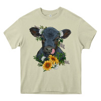 Baby Cow Black Angus Calf With Flowers Heavy Core Tee | Teevron