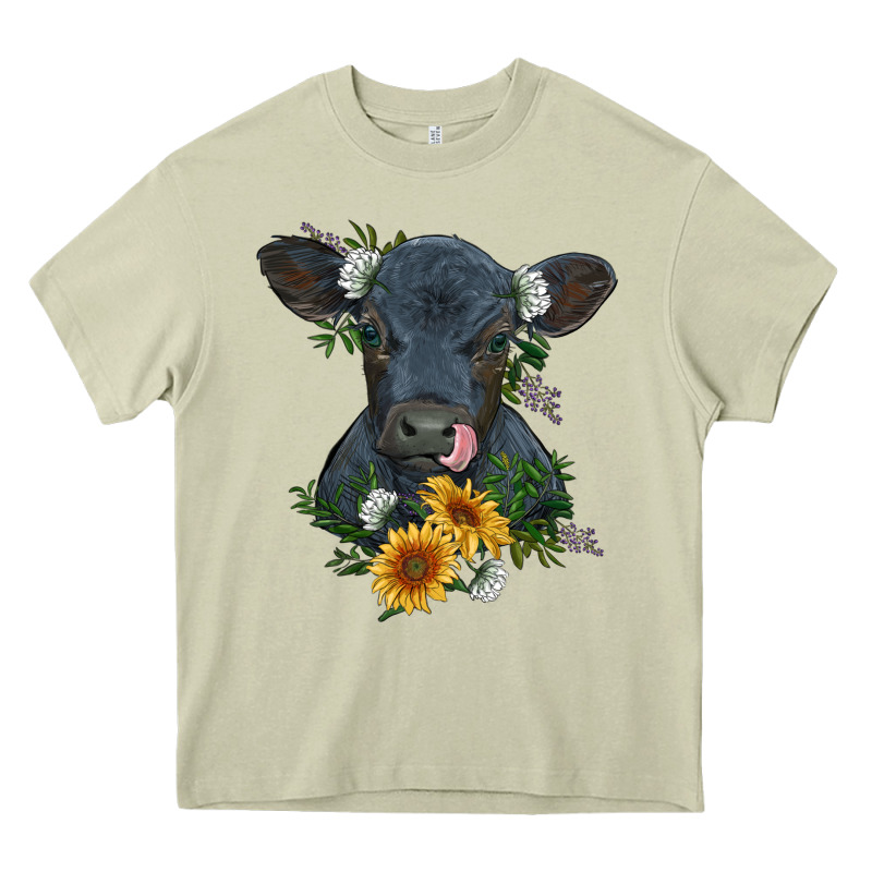 Baby Cow Black Angus Calf With Flowers Heavy Core Tee by RanaPortraitStore | Teevron