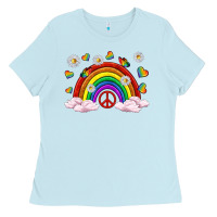 Baby Blue pride rainbow with daisy and butterfly Ladies Tee - texasbilliewilder