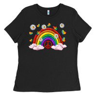Black pride rainbow with daisy and butterfly Ladies Tee - texasbilliewilder