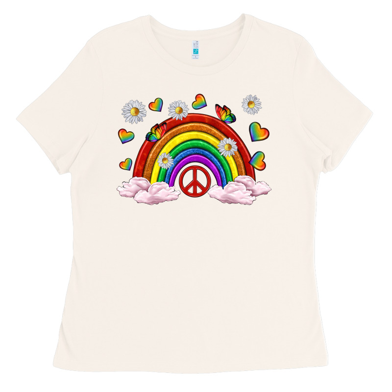 Pride Rainbow With Daisy And Butterfly Ladies Tee by texasbilliewilder | Teevron