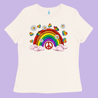Ladies Tee pride rainbow with daisy and butterfly