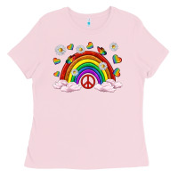 Bubblegum Pink pride rainbow with daisy and butterfly Ladies Tee - texasbilliewilder