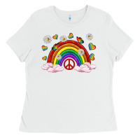White pride rainbow with daisy and butterfly Ladies Tee - texasbilliewilder