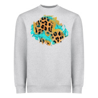 Heather Grey glitter leopard turquoise patch Heavyweight Sweatshirt - AdoDesignShop