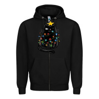 Black christmas cat with lights Zipper Hoodie - MaliasSmallBusiness